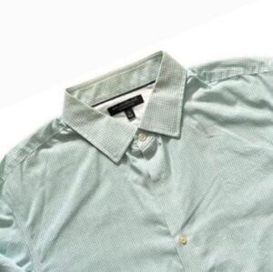 Banana Republic Non-Iron Slim Fit L Green Checked Mens Dress Shirt Size XL